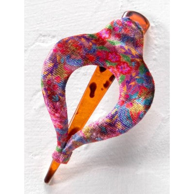 Boho Velvet Hair Clip - Pink Red Folk Floral