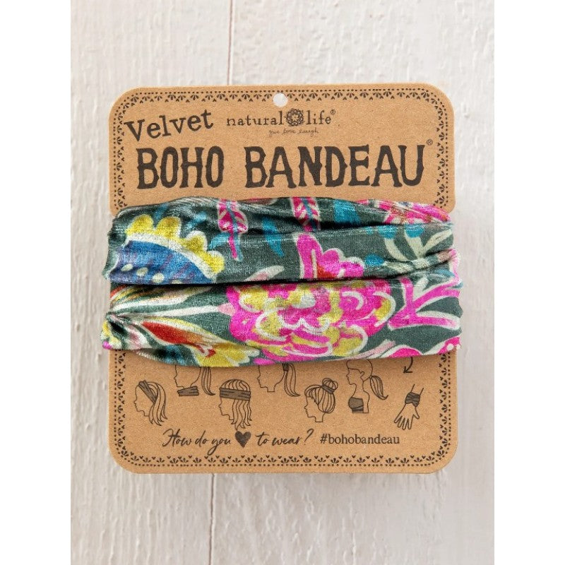 Boho Bandeau Velvet Green Lined Floral