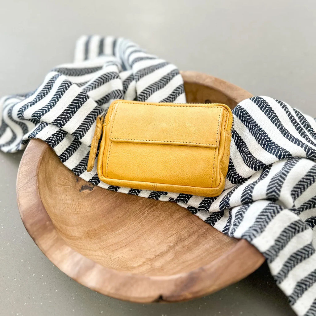 Small Full Zip Leather Wallet - Yellow