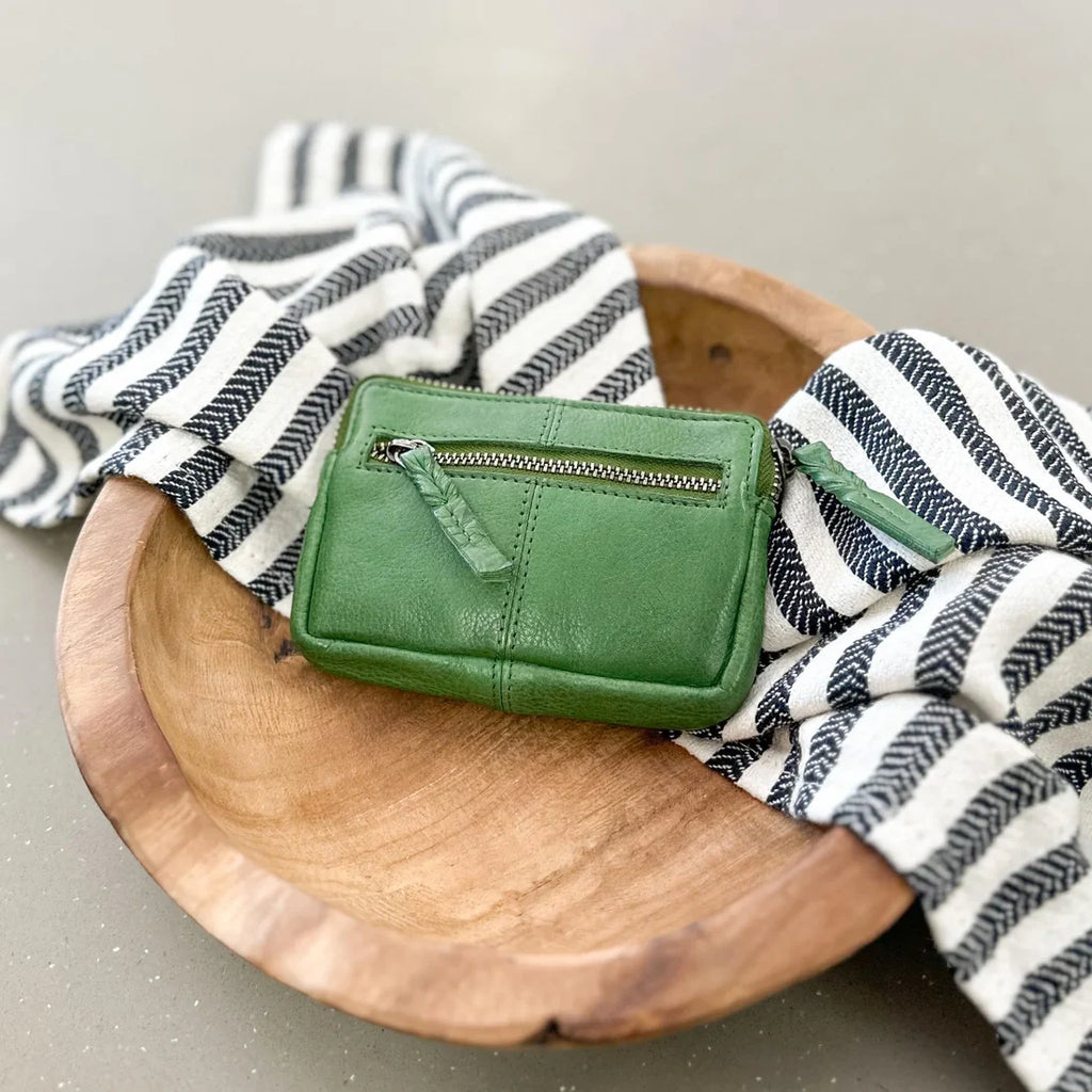Small Full Zip Leather Wallet - Grass