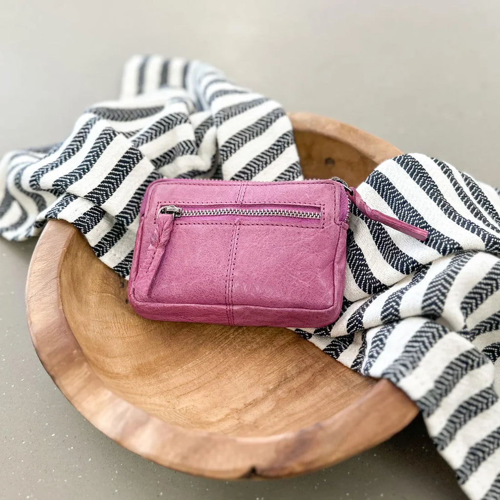 Small Full Zip Leather Wallet - Pink