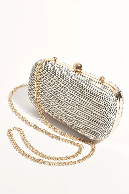 Ada Two Tone Woven Structred Clutch - Black/Natural