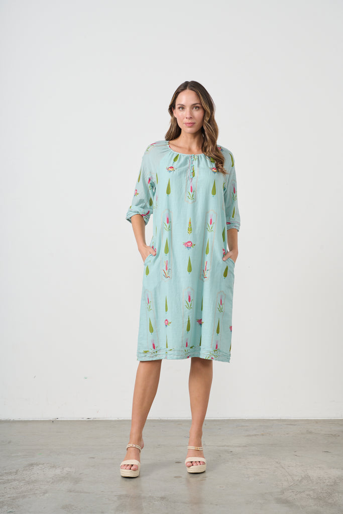 Cotton Bead Detail Dress By Caju - Garden Block Print