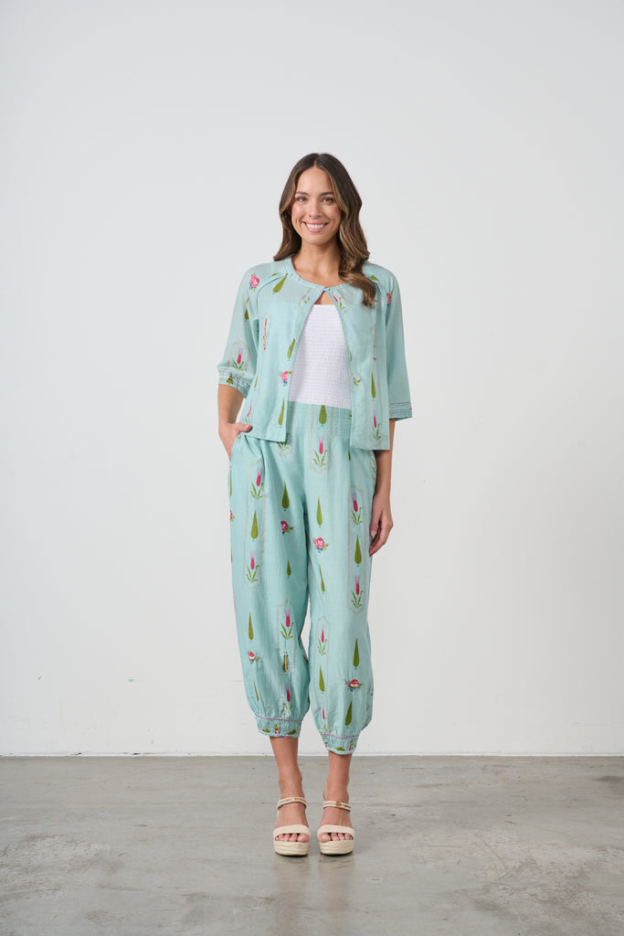 Cotton Bead Detail Jacket By Caju - Garden Block Print