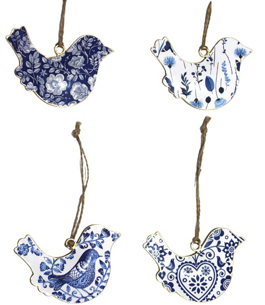 Hanging Bird 10cm - Assorted Blue/White Floral Design