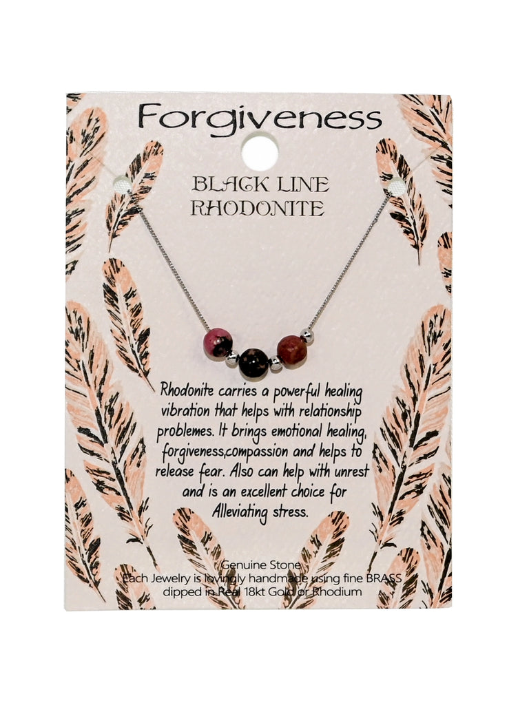 Harmony Stone Necklace - Forgiveness - Black Line Rhodonite