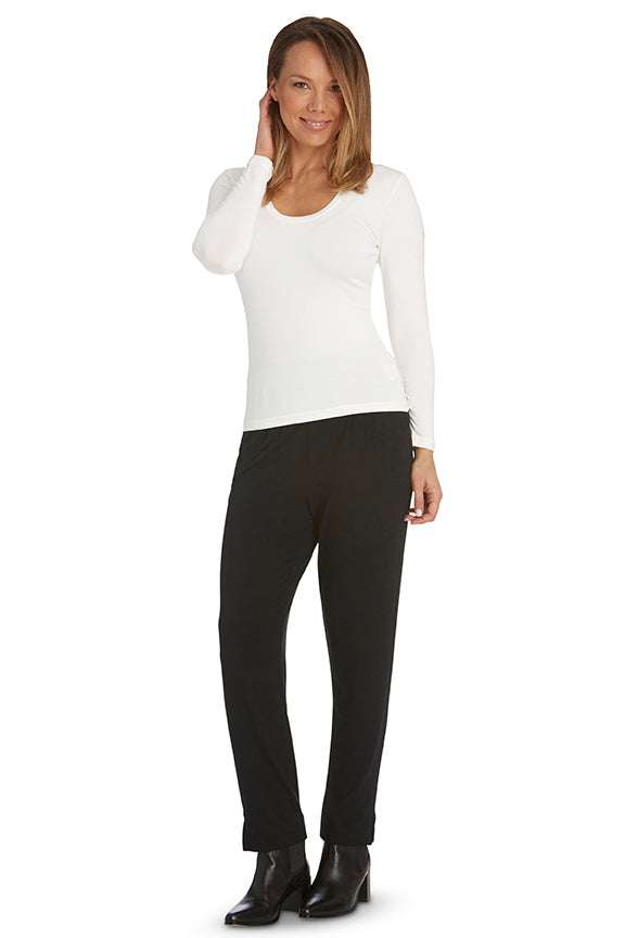 Tani Long Sleeve Scoop Neck Top - White