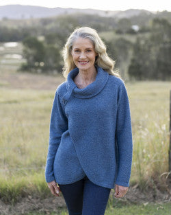 Lambswool Blend Moss Stitch Cowl Neck Jumper By See Saw - Denim
