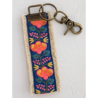 Embroidered Key Fob - Indigo Pink