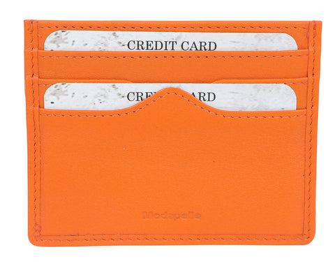 Leather Credit Card Wallet By Modapelle - Orange