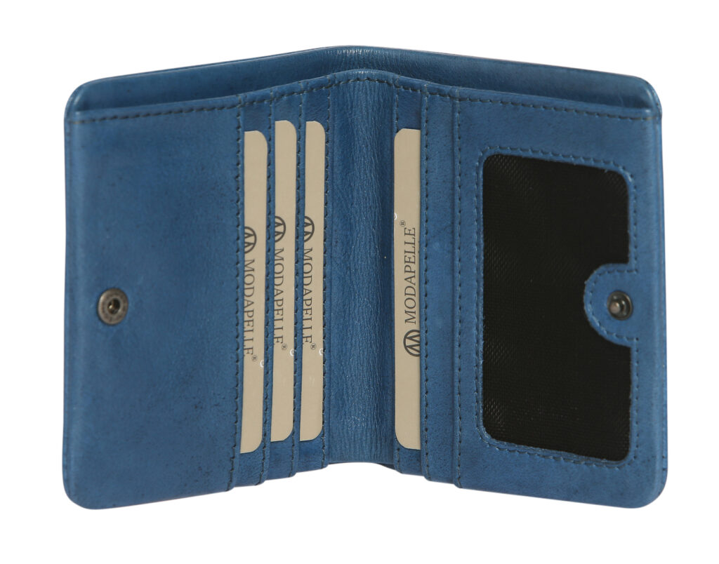 Small Leather Clip Wallet - Blue
