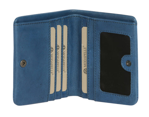 Small Leather Clip Wallet - Blue