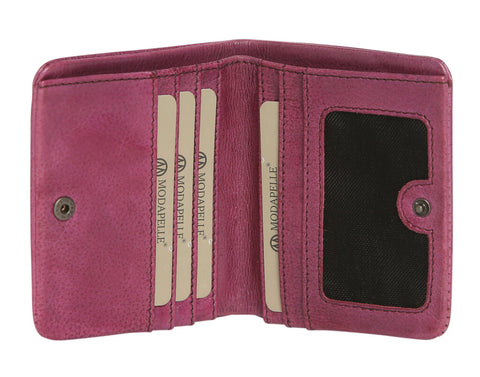 Small Leather Clip Wallet - Pink