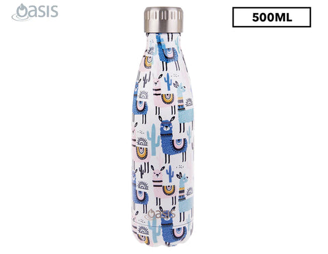 Oasis Stainless Steel Double Wall Drink Bottle - 500ml - Llamas