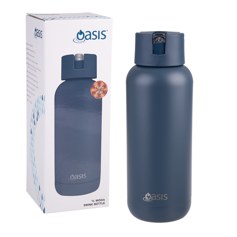 Oasis Moda Ceramic Lined S/S Triple Wall Insulated 1 Litre Drink Bottle - Indigo