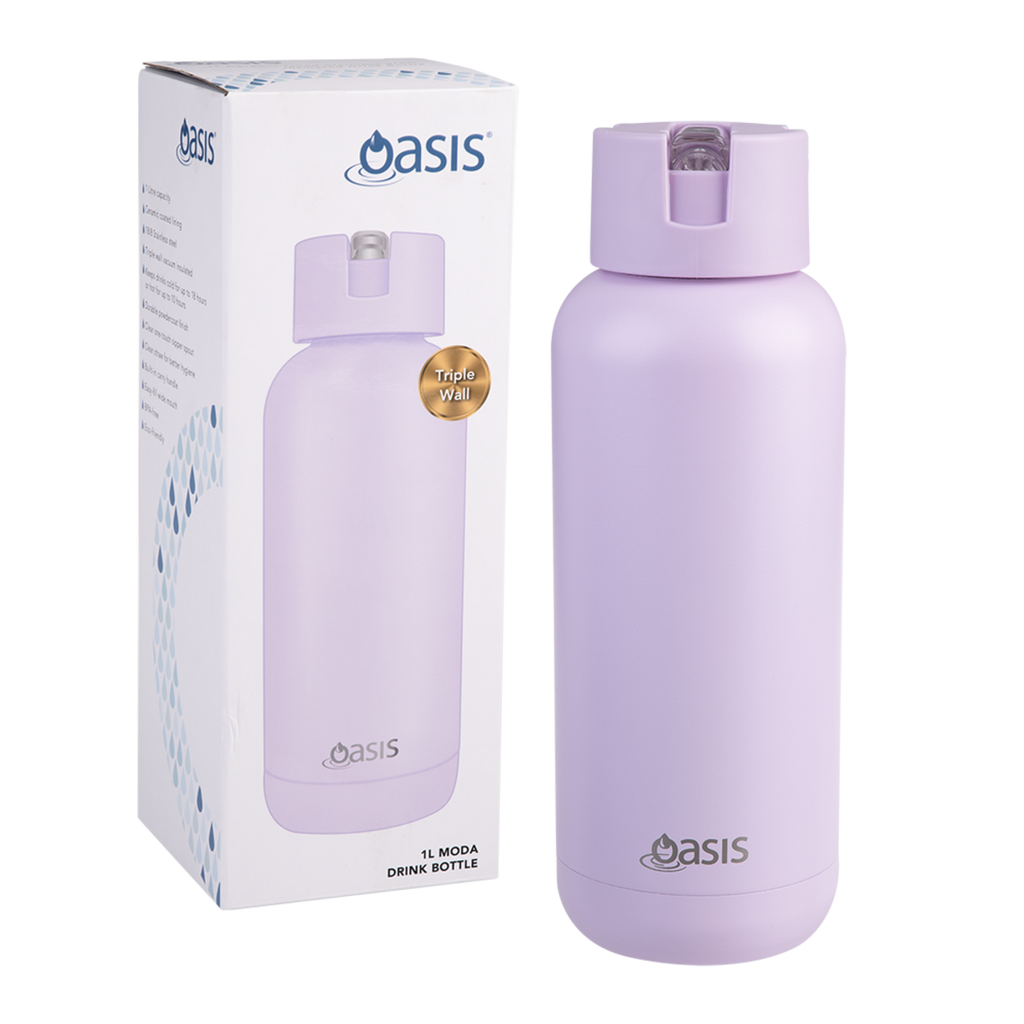 Oasis Moda Ceramic Lined S/S Triple Wall Insulated 1 Litre Drink Bottle - Orchid