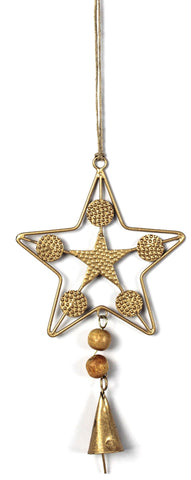 Beaded Brass Star Hanging - 10x11cm