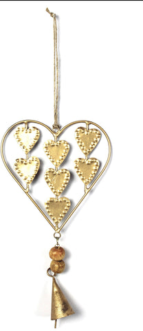 Beaded Brass Heart Hanging 10x11cm