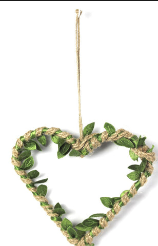 Jute Heart - Green Leaves 10x10cm