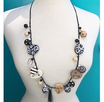 Bobble Necklace – Black & White with Faces