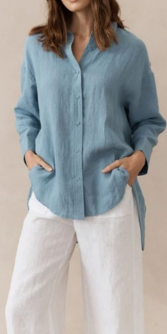 Boyfriend Linen Shirt By Little Lies - Blue