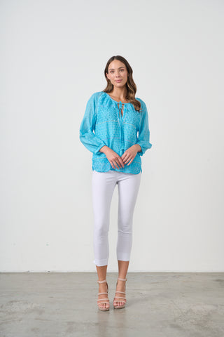 Broderie Scoop Hem Blouse By Caju - Blue