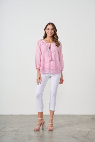 Broderie Scoop Hem Blouse By Caju - Pink