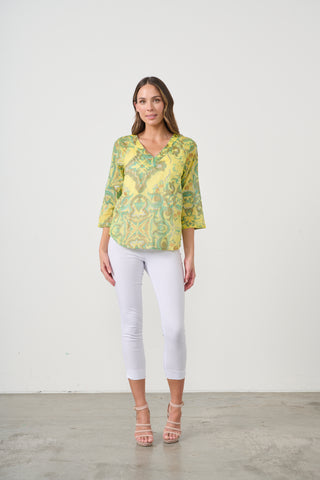 V Neck Hand Stitched Trim Blouse By Caju - Pattern