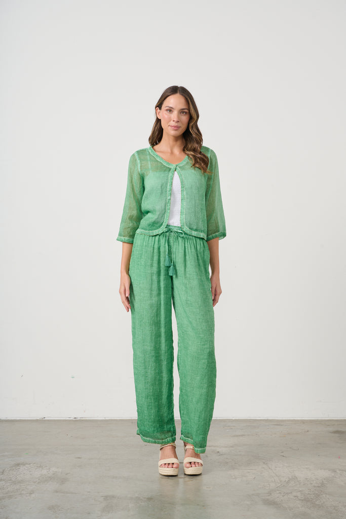Hand Stitched Trim Jacket By Caju - Green
