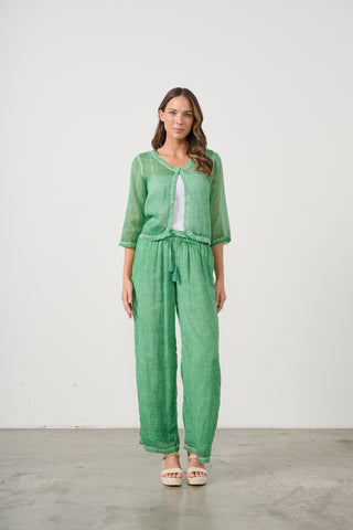 Hand Stitched Trim Jacket By Caju - Green