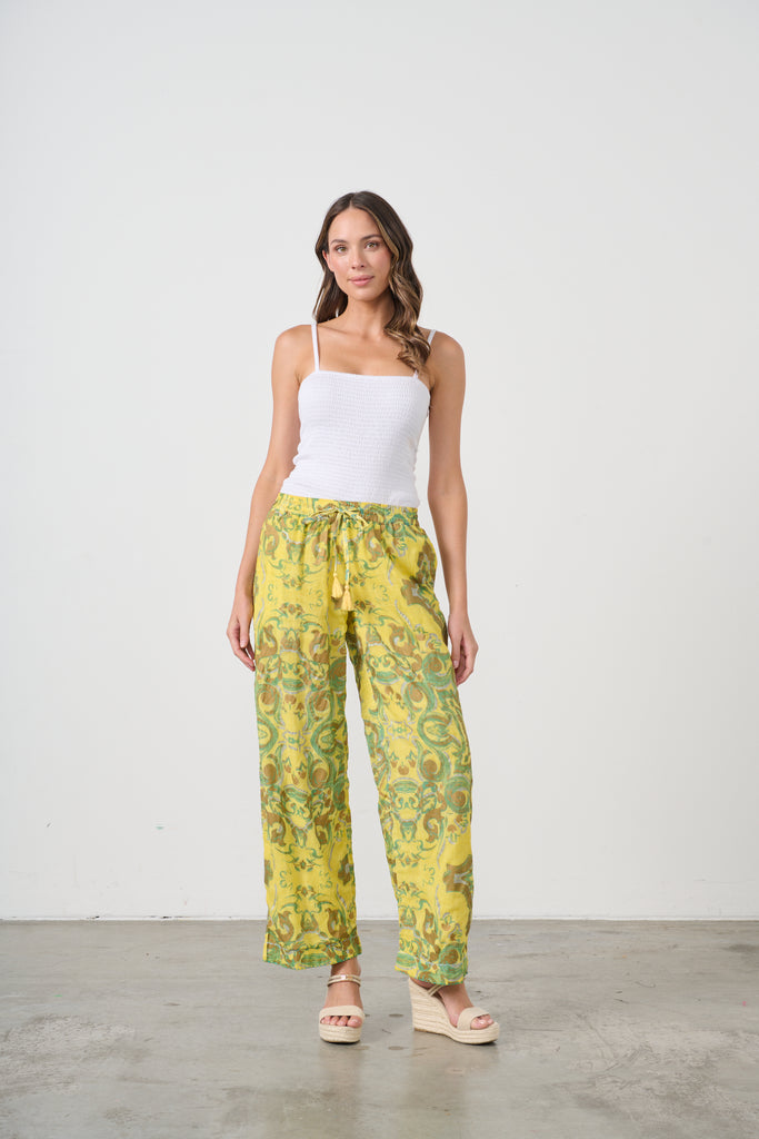 Tassel Tie Elastic Waist Pant By Caju - Print