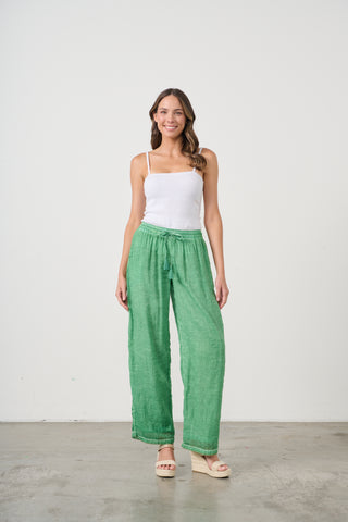 Tassel Tie Elastic Waist Pant By Caju - Green