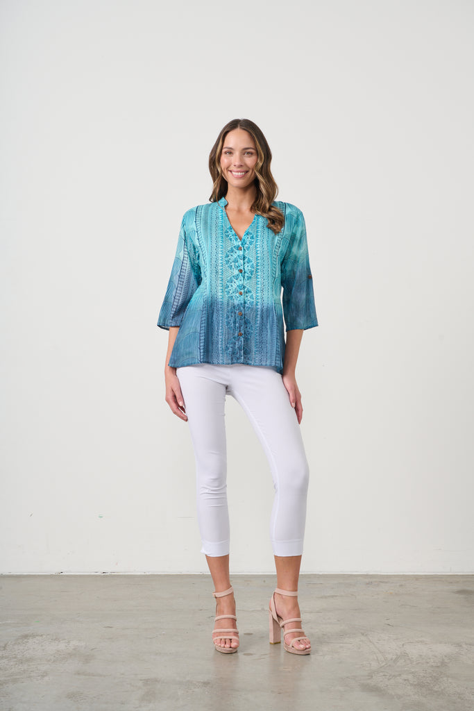 Multi Block Print Button Through Blouse By Caju