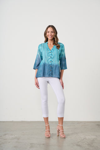 Multi Block Print Button Through Blouse By Caju