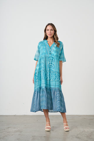 Tiered Multi Block Print Dress By Caju