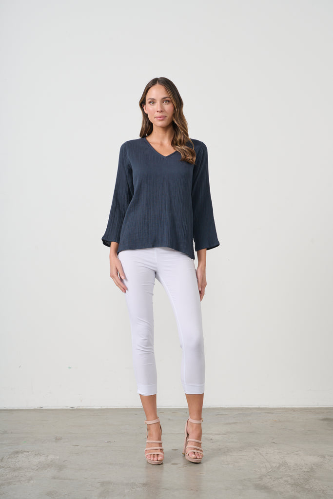Relaxed Fit V Neck Blouse By Caju - Navy