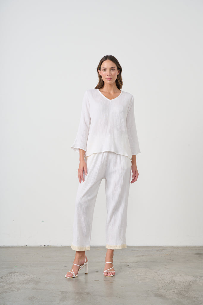Relaxed Fit V Neck Blouse By Caju - Cream