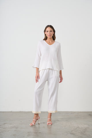 Relaxed Fit V Neck Blouse By Caju - Cream