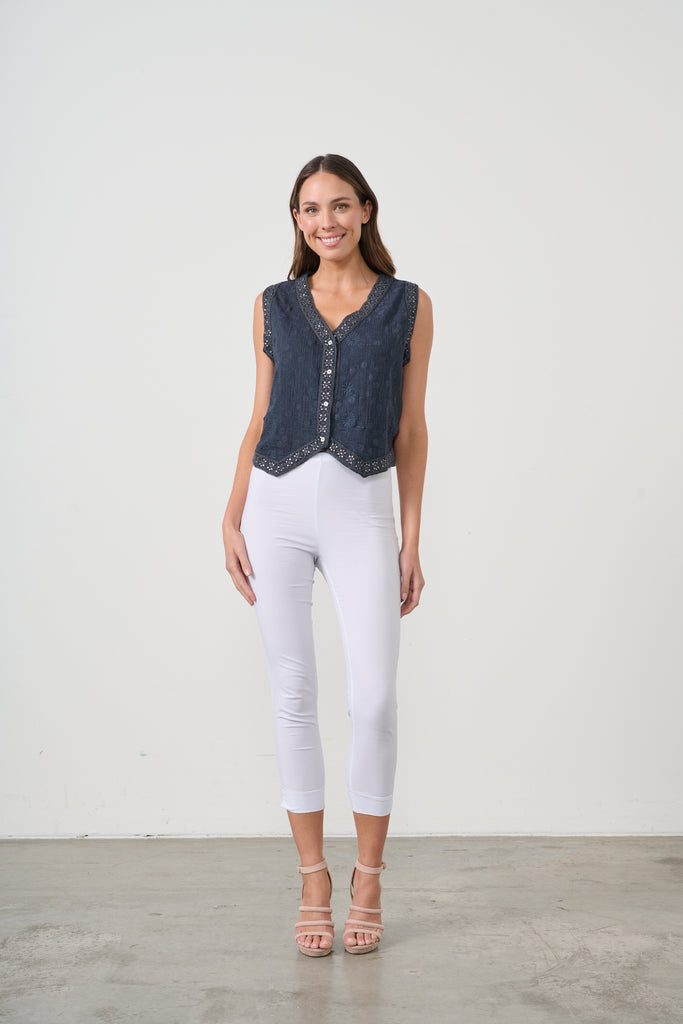 Embroidery & Sequin Vest By Caju - Navy