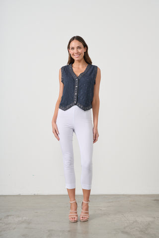 Embroidery & Sequin Vest By Caju - Navy