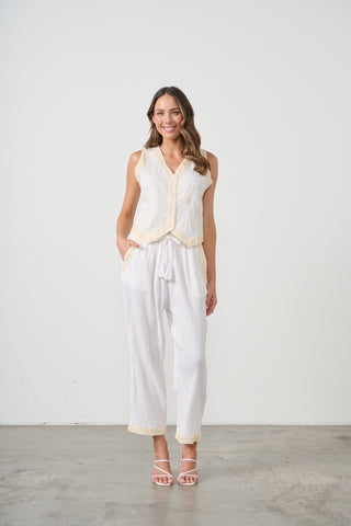 Embroidery & Sequin Vest By Caju - Cream