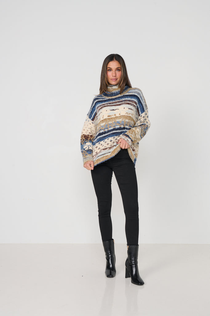 Roll Neck Aspen Knit By Caju - Blue