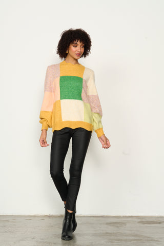Patchwork Jumper With Scalloped Hem By Caju - Gold