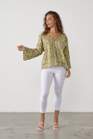 Split Sleeve Feature Blouse By Caju - Olive