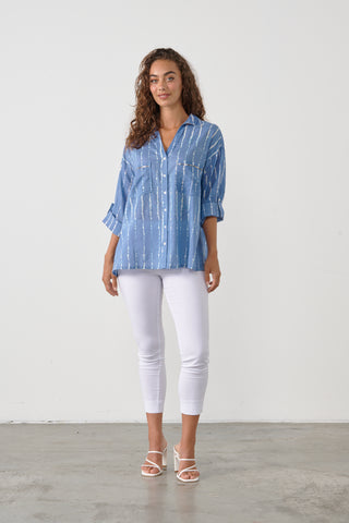 Sequined Pocket Trim Shirt By Caju - Blue