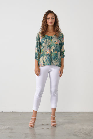 Jungle Print Hand Stitching Blouse By Caju