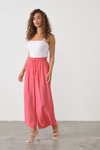 Wide Leg Elastic Waist Pant By Caju - Watermelon