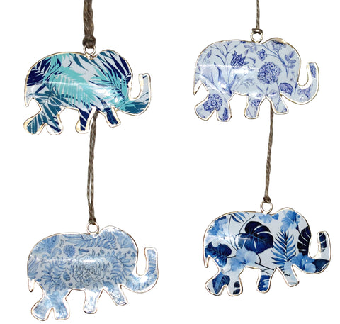 Blue & White Palm Print Hanging Elephant - Assorted Print