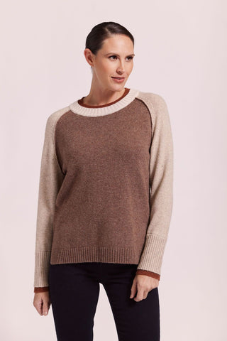 Lambswool Blend Spliced Crew Neck Jumper By See Saw - Mocha Combo