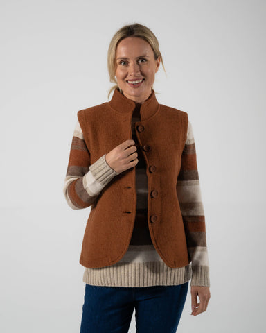 Boiled Wool High Collar Vest By See Saw - Nutmeg